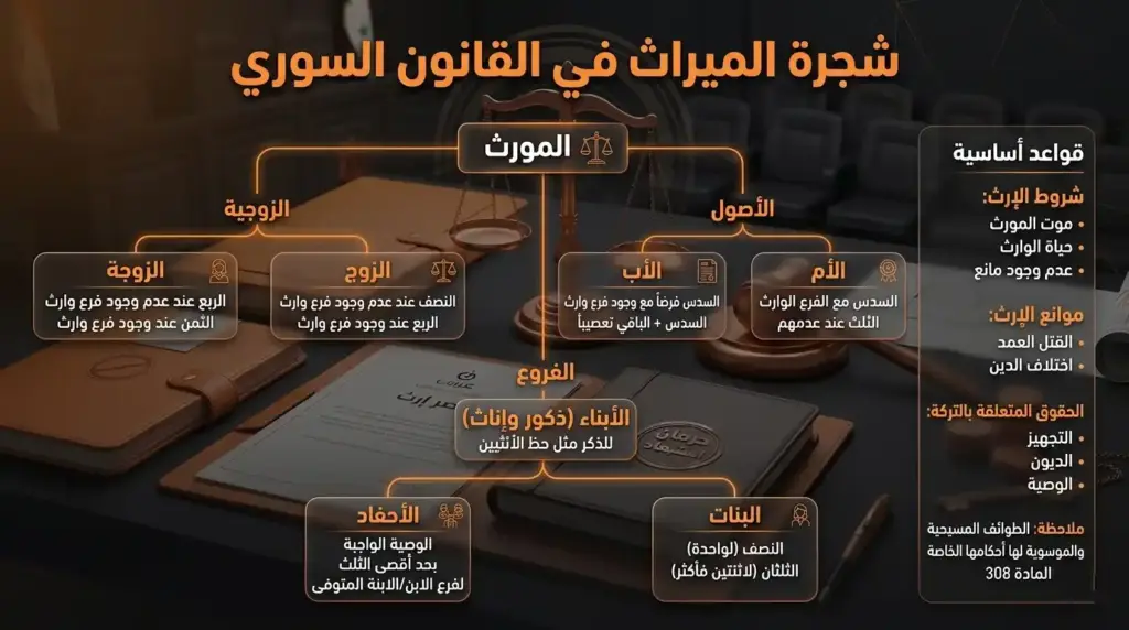 دليل المواريث في القانون السوري | شروط الإرث وحصر التركة