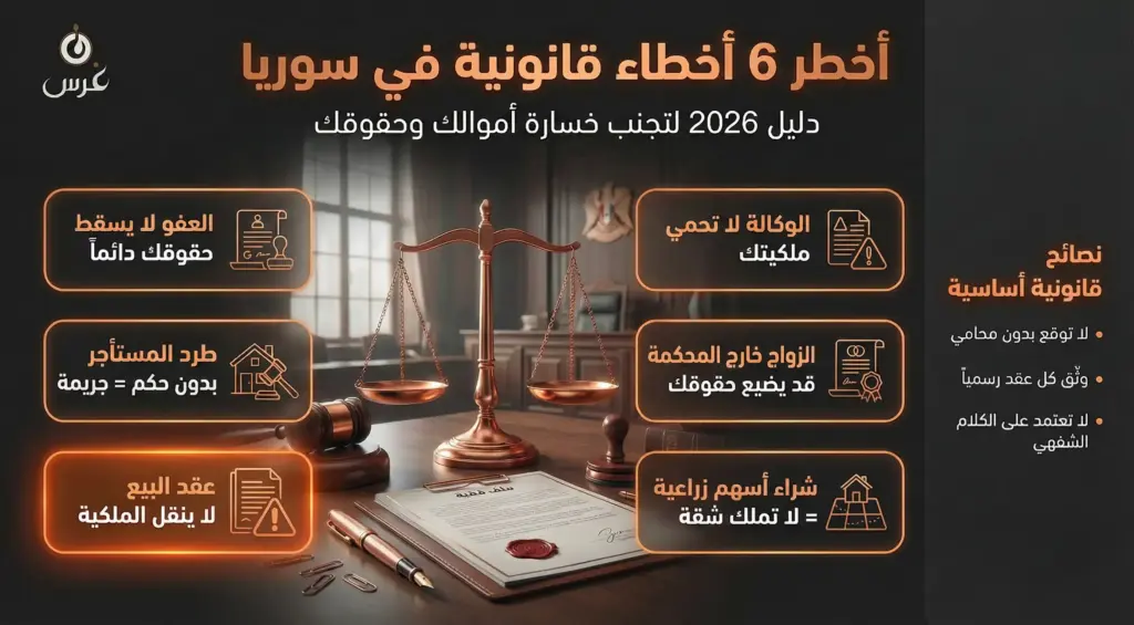6 أخطاء قانونية شائعة في سوريا تدمر أموالك (دليل 2026)