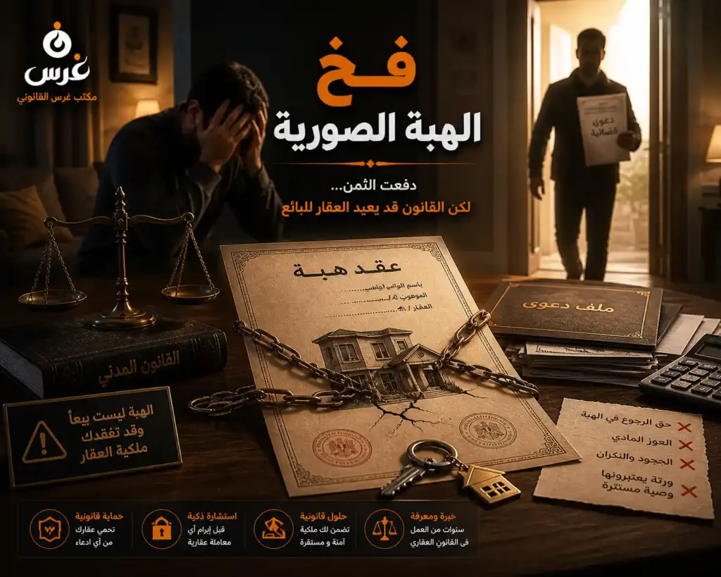 مخاطر الهبة في البيوع العقارية في سوريا: هل تفقد عقارك بسبب التهرب؟