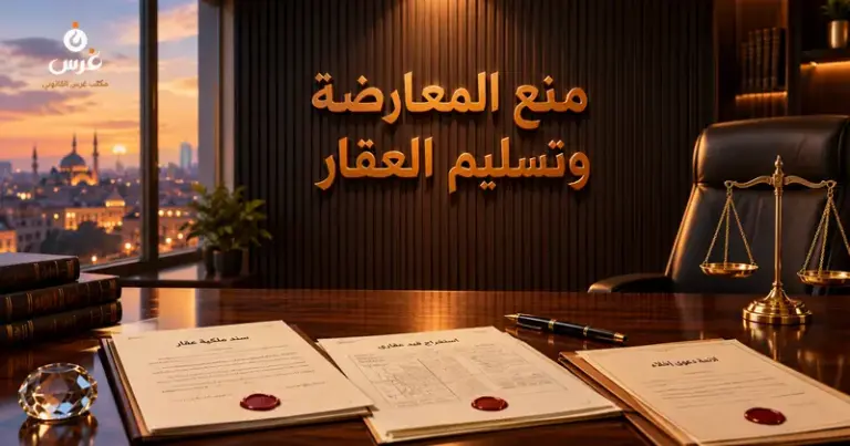 صورة توضيحية حول دعوى منع المعارضة وتسليم العقار — مكتب غرس القانوني